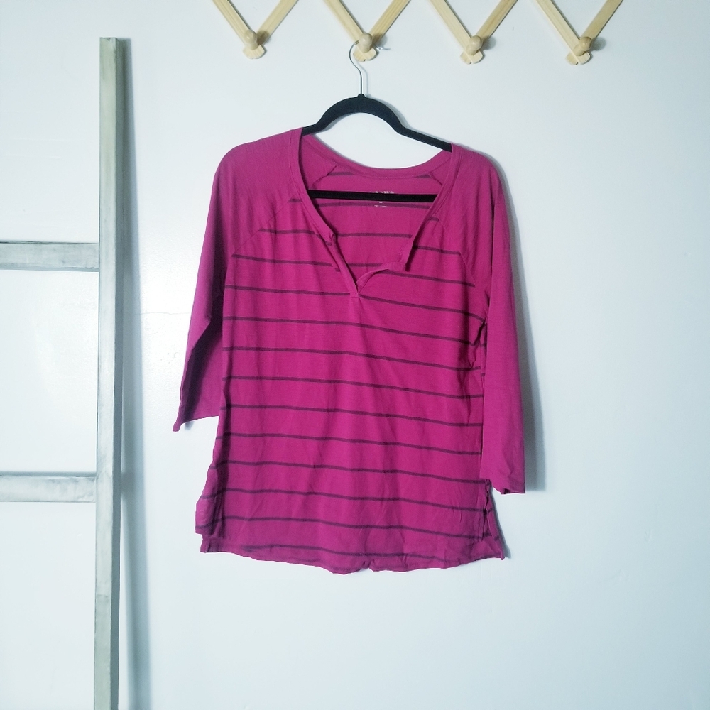 ARIZONA WOMEN'S PINK WITH BROWN STRIPES BLOUSE SIZE XL